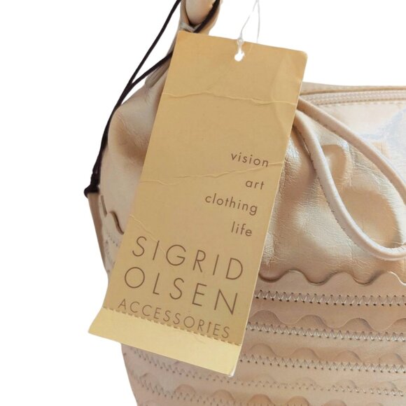 NWT Sigrid Olsen Shoulder Bag Wavy Leather Off White / Stone / Cream - Picture 5 of 9